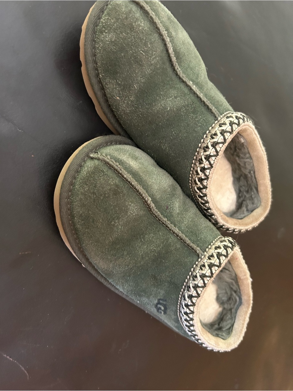 UGG Kids Olive Green Suede Slip-On Slippers